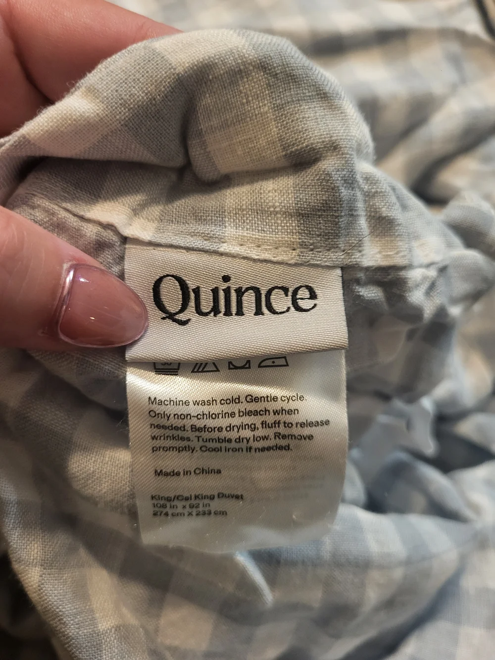Quince European Linen Gingham Duvet Cover Boue Fog Like New